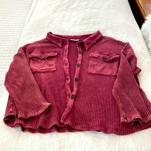Bucketlist ladies shacket, long sleeve, waffle weave, wine color, size large